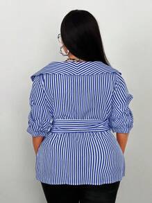 Maweii Plus Size Summer Fashionable Striped Tie-Front Wrap Shirt