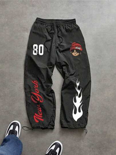 Sport MetroGents 男士休闲字母印花抽绳腰运动裤，秋季透气舒适宽松版型，适合健身房休闲穿着。