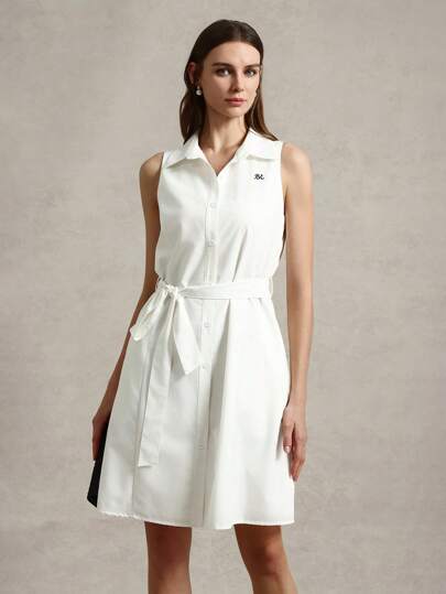 Briarwyn 平纹编织无袖女式短裙夏季女装优雅连衣裙海滩度假装商务休闲女士婚礼宾客连衣裙女式前系带上衣