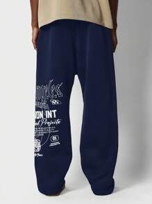 SUMWON Sumwon International Premium Drop Crotch Jogger Sweatpants Streetwear Typography Print Athletic Pants Casual Urban Fashion Fall Winter Collection