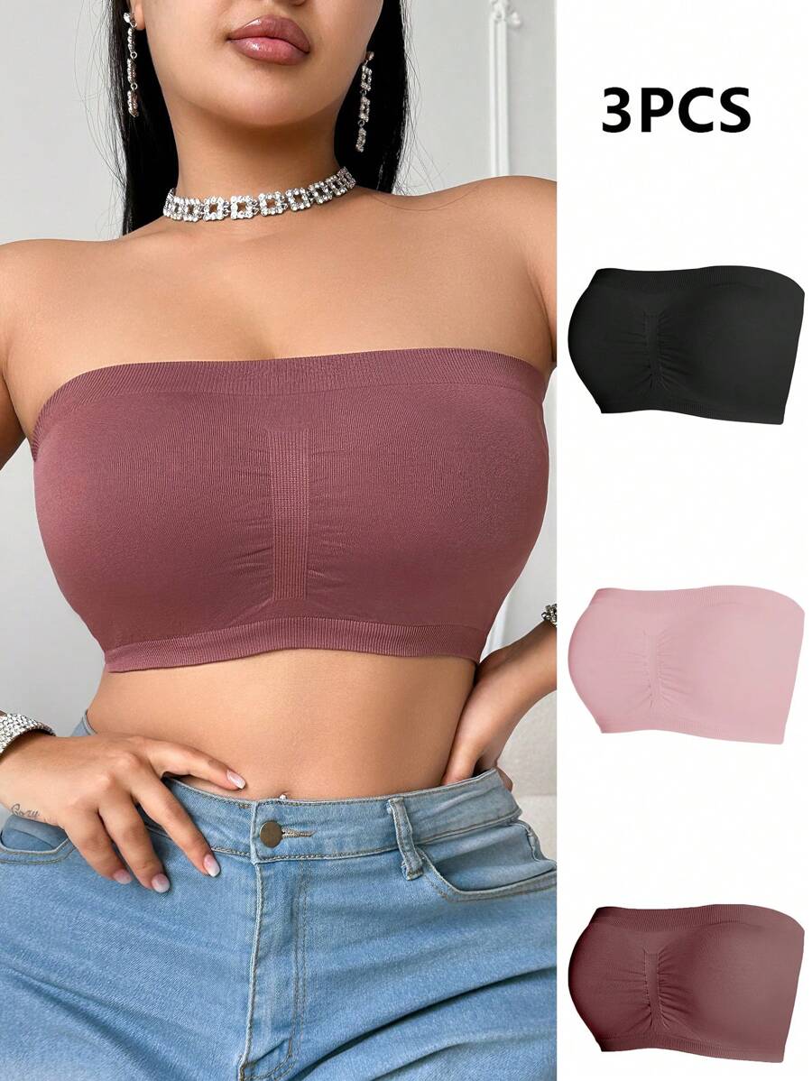 SHEIN 3pcs Plus Size Bras & Wireless Bras Set Without Padding