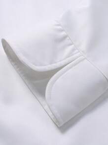 Manfinity Homme Men's Contrast Collar Front Button Chef Shirt Men Dress Shirts Dress Shirts For Men,1pc Unisex Black Chef Jacket, Single Breasted, Short Sleeve, Comfortable, Breathable, Ideal For Kitchen, Baking, Restaurant, Hotel Work - White - View 5