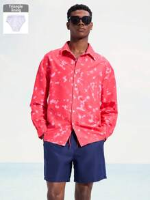 Surfspeed 男士度假休闲扎染印花长袖衬衫和短裤沙滩装 - 紅色 - 查看 5