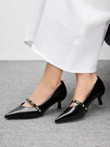 CUCCOO BIZCHIC Women's Pointed Toe High Heel Sandals With Studded Decor & Ankle Strap - Black - View 1