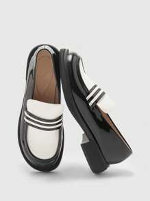 CUCCOO BIZCHIC Women's Casual Comfortable Oxford Shoes With Contrast Color, Versatile Daily Wear - Black and White - View 6