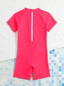 Traje de baño de una pieza con estampado de sirena para niñas pequeñas para vacaciones en la playa - Rojo - Ver 2