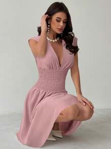 Firerie Damen elegantes gerafftes ärmelloses A-Linien Kleid mit Taillenraffung, geeignet für legere Anlässe