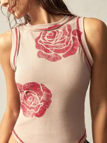 Bohemela Women's Western-Inspired Print Fitted Knit Tank Top, Summer