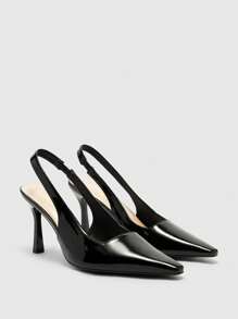 CUCCOO BIZCHIC Fashionable Patent Leather Pointed Toe High Heels, Slingback Black Pumps For Office, Date, Party, Wedding And Vacation - Black - View 5