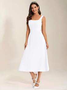 SHEIN Clasi Women's Elegant Solid Color Sleeveless Dress, Summer,Bohemia,Summer Dresses For Women,White Dresses For Women