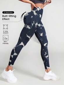 SHEIN Sports Quần Leggings Thể thao Nữ Cà vạt nhuộm - màu đen - Xem 1