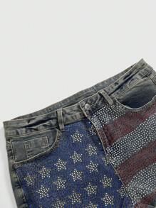 ROMWE Avant Y2K Style Plus Size Distressed Low-Waist Denim Shorts - Blue - View 3