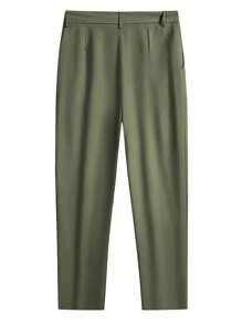 Manfinity Mode Men's Casual Solid Color Tapered Suit Pants Men Clothing Men Pants - Army Green - View 2