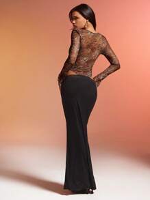 Hauture Sexy Vacation Semi-Sheer Animal Print Lace Twist Cut Out Long Sleeve Bodysuit - Multicolor - View 4
