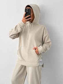 EURMUSE Light Grey Two Thread Sweatshirt And Sweatpant With Label Detail - Beige - View 4
