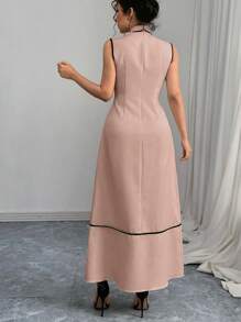 Chiquease Vestido Longo com Decote Redondo, Sem Mangas e Laço para Mulheres - Rosa Bebê - Visão 2