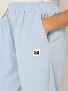 SUMWON 侧蝴蝶结阔腿裤夏季休闲松紧腰长裤轻薄雪纺飘逸裤装度假沙滩装舒适宽松版型 - 淺藍色 - 查看 7