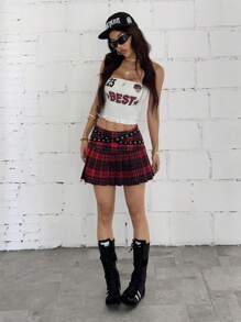 StreetHx 女士街头风字母印花短款吊带背心，春夏 - 白色 - 查看 2