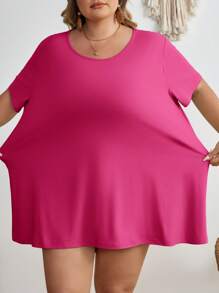SHEIN CURVE+ Große Größen Lässig Einfarbig Locker Sitzende Kurzarm T-Shirt