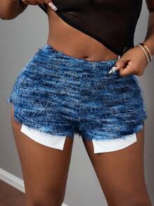 Slaydiva Pantaloncini da donna aderenti in tessuto a maglia lavorato, con tasche, stile casual da strada per festival musicali, San Patrizio, Pasqua - Primavera/Estate 2025