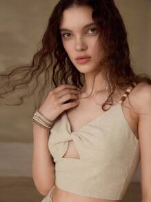 MOTF PREMIUM TWIST CUT OUT CAMI TOP - Apricot - View 3