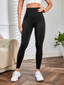 Seamluxe SHEIN Sport Quần bó yoga liền mạch Bong bóng co giãn cao mông Đẩy lên Xà cạp tập thể dục kiểm soát bụng - màu đen - Xem 3