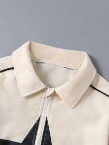 SHEIN 2pcs/Set Tween Boys Fashionable Star Print T-Shirt And Black Shorts, Casual Outfit - Khaki - View 3