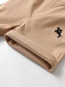 SHEIN 2 pezzi Set composto da camicia a maniche corte con ricamo di cavallo e pantaloncini beige per ragazzi, casual e comodo, adatto per primavera-estate, gite, vacanze, viaggi, relax, prendere il sole