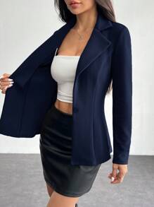 SHEIN PETITE Blazer de solapa con un solo botón para uso en la oficina para mujeres