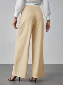 SHEIN Tall Women's Elegant High-Waist Wide Leg Pants In Apricot Woven Fabric With Zipper Detail, Long Length For A Chic Look, Tall Women - Apricot - View 2