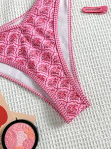 Swim Mod 1pc Women's Summer Random Print High Cut Bikini Bottoms For Beach Vacation - Pink - View 5