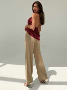 Aloruh Minimalist Commuting Choker Neck Form-Fitting Chic Camisole For Women,Rave Top - Burgundy - View 7