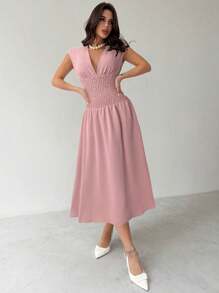 Firerie Damen elegantes gerafftes ärmelloses A-Linien Kleid mit Taillenraffung, geeignet für legere Anlässe