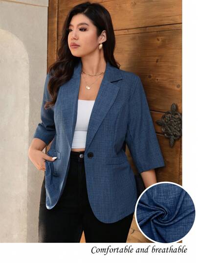 Celure Plus Size Women Patchwork Collar Casual Retro Thin Blazer, 3/4 Sleeve, Spring/Summer Graduation,Back To School,Teacher Outfits For Women Winter Fall Autumn