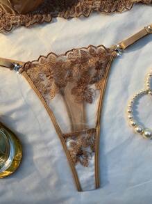 Crystal Vow 2pcs Women Retro Blue Sexy Lingerie Set - Champagne - View 3