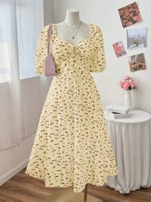 Sunnyshic Vestito elegante e carino per appuntamenti e feste, con scollo a V, colletto con strass e vita con fiocco, adatto per vacanze, taglie oversize