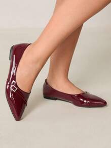 CUCCOO CURVES Plus Width & Fit Wine Red Pointed Toe Flat Shoes, Elegant Casual Wear For All Seasons - Burgundy - View 4