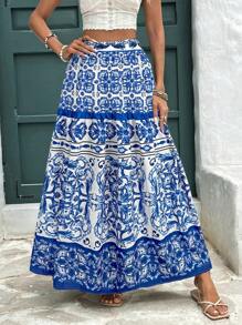 Vivid Eden Váy dài ngày lễ mùa hè, váy dài in họa tiết ngày lễ bohemian rộng rãi co giãn cho nữ, du mục BOHO, quần short bãi biển mùa hè ngày lễ, váy trở lại trường, váy rất đơn giản, váy công sở, váy Old Money, váy giáo viên, váy hẹn hò, váy xanh trắng, váy tiệc trà chiều bạn thân đi chơi mùa cưới, váy lễ hội âm nhạc đi chơi - Xanh và trắng - Xem 4