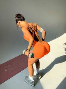 Slayoga Einfarbiger rückenfreier Jumpsuit mit Rundausschnitt für den Sommer, Freizeitbekleidung