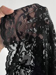 Viva Relle 大码性感透明蕾丝交叉背带衬衫 - 黑色 - 查看 7