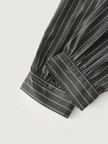 SHEIN MOD Plus Size Black White Stripe Print Cross-Wrap Ruffle Long Sleeve Women Dress,Business Women Clothes,Beach Women Outfits,New Year,Valentine Blazer Dress Women Office Dresses For Women Women Clothing Office Wear Office Clothes For Women Women Plus