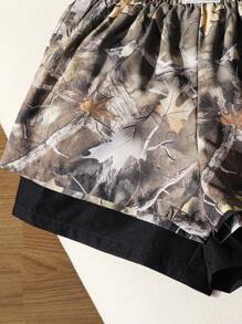SHEIN 2 件套碎花字母拼接松紧腰休闲短裤套装，母子款 - 彩色 - 查看 5