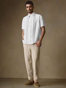 Manfinity VCAY 2pcs/Set Men's Woven Fitted Spread Collar Casual Shirt Set, Suitable For Summer - White - View 1