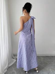 Elenzga Elegant Commuter Jacquard Bowknot Decor Dress - Purple - View 2