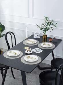 SHEIN 12pcs/Set Silvery Wheat Placemat 15inch Round, PVC Material 3.94inch Round Hollow Cup Coaster, Washable, Easy To Clean, Wipe, Anti-Slip, Heat Resistant, For Room Decor, Dining Tabl
