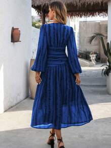 SHEIN Clasi Abito da donna elegante alla francese a maniche a lanterna con scollo a V incrociato, vita arricciata e linea ad A, in fantasia zebrata, adatto per la stagione primavera/autunno/inverno