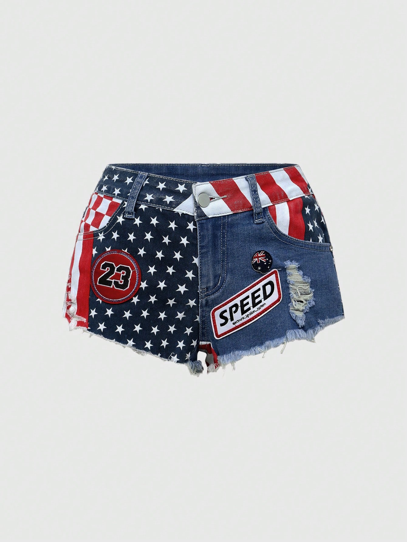 Our ROMWE Avant American Flag Patchwork Distressed Low Waist