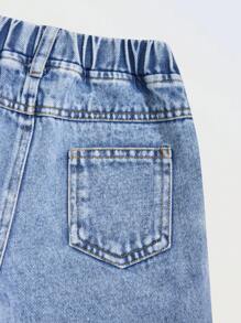 Denimly Baby/Baby Girl Versatile Comfortable Casual Loose Butterfly Printed Ripped Distressed Fashion Straight Leg Jeans, Lightweight, Spring/Autumn - Medium Wash - View 5