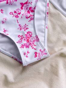 SHEIN Bộ đồ bơi liền thân họa tiết hoa nhỏ xinh xắn kèm váy che chắn cho bé gái tuổi teen đi nghỉ mát mùa xuân - Hồng - Xem 9