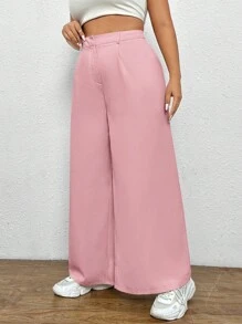 CovetEZ Plus Size Solid Color Casual Pants, Fashionable For Summer - Baby Pink - View 3